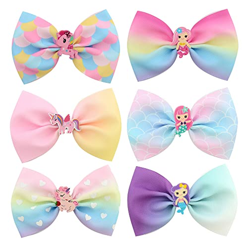 Aloha Supply Jojo Siwa + Frozen Princess Hair Bows - 12 Unique Bows - 4.3 X 2.5 Inch Size - 2 Colorful Hair Bow Holders Included - Alligator Clip Mermaid, Unicorn, Rainbow Themed Bows (14Pcs) #TOP2