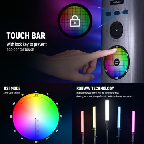 Image of NEEWER RGB Light Wand with 2.4G /APP Control, Upgraded 360 Touchable RGBWW Hue Mixer Photography Handheld LED Video Lighting Stick with 2500K-10000K, CRI /TLCI97+, 18 Scenes, 7.4V /31Wh Battery, BH-30S