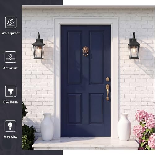 Image of zeyu 16 Inch Outdoor Wall Lighting, Modern Black Exterior 1-Light Wall Lamp for Porch Backyard, Die-Cast Aluminum with Water Ripple Glass, Black Finish, ZW105B BK-SW