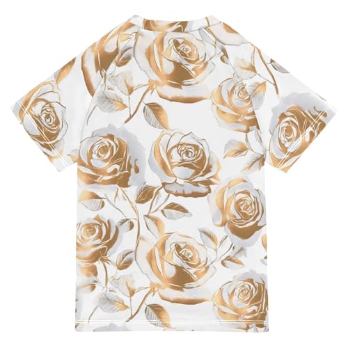 ALAZA Kids Rash Guard Boys Toddler Swim Shirts Short Sleeve Gold Rose UPF 50+ 3T2