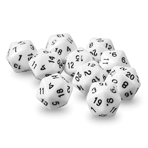 10x polyedrische W20 Würfel für Rollen- und Tabletopspiele (weiß)