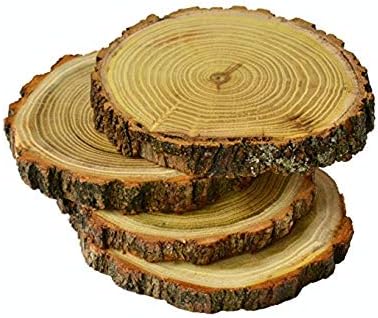 Natural Wood Slices Round Wood Slabs 4 Pack Round Rustic Woods Slices 3-4" Rustic Tree Bark Slice Weathered Log Disc Outdoor Country Barn Wedding Table,Gardening Plant Tray,Home Decor