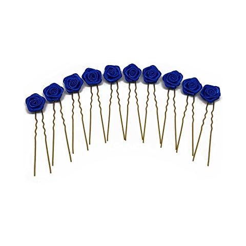 10 x Rosen auf Haarnadel - für flache Haarpartien - Brauthaarschmuck | G-F - Blau Cover