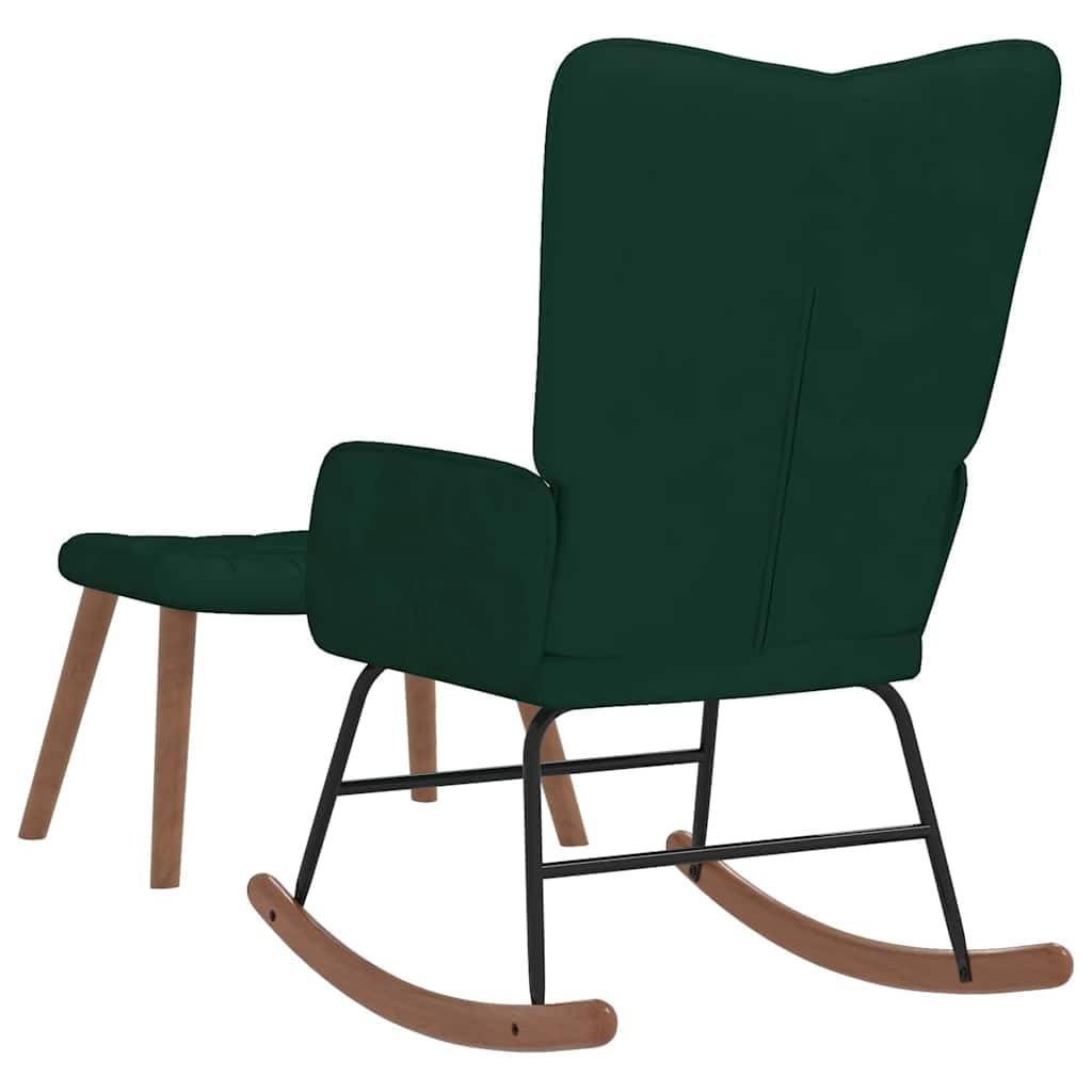 vidaXL Schaukelstuhl mit Hocker Schaukelsessel Schwingsessel Relaxstuhl Relaxsessel Ruhesessel Sessel Wohnzimmerstuhl Polsterstuhl Samt Dunkelgrün
