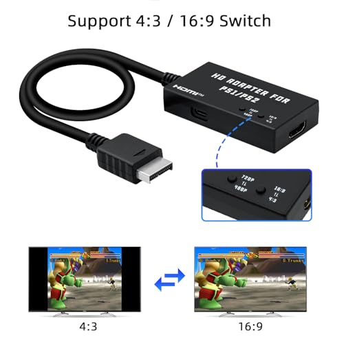 Mcbazel PS2 to HDMI Adapter for PlayStation 2 & 1, HDMI Converter Supports 4:3/16:9 Aspect Ratio Switch, 480p/720p Output, Plug & Play, Compatible with PS1/PS2 Phat & Slim - Image 7