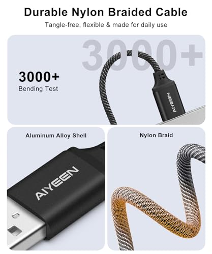 Image of USB to 3.5mm Female Audio Adapter Cable, Nylon Braided 15cm USB Male to Aux Jack Stereo Converter with Hi-Res Chip, Plug & Play, for Headphones, Speakers, Car AUX (Black)