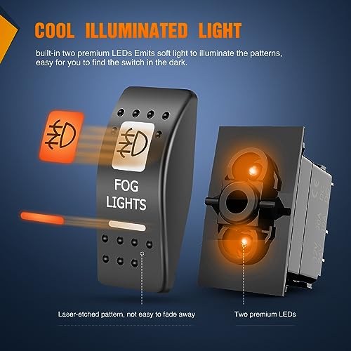 Image of Nilight UTV Fog Lights Rocker Switch w /Orange Backlit On Off 5 PIN