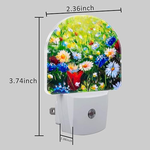 Image of Field Flowers Oil Painting Night Light Plug into Wall with Dusk to Dawn Sensor Cute Nightlight for Kid Girls Boys Women Men Room Decor, Hallway, Kitchen, Bathroom, Nursery, Stairs