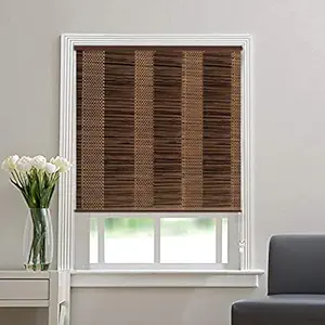Kayra Decor Roller Blinds for Window - Jute Fabric, Golden Brown Color, Size - 40
