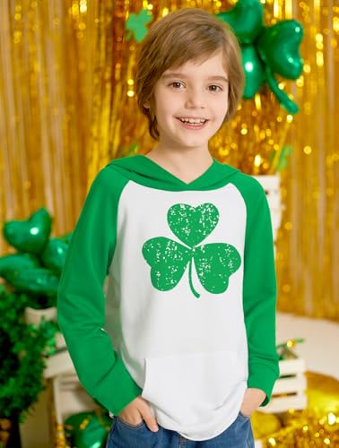 BesserBay Unisex Kids St Patrick's Clover Raglan Hoodie Kangaroo Pocket Sweatshirt 1-10 Years3