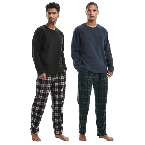 SaneShoppe Conjunto de pijama térmico de forro polar para hombre, 1 o 2 unidades, Verde/negro, paquete de 2, M