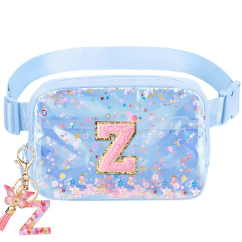 Image of Initial Fanny Pack for Girls - Belt Bag for Teens Kid Teen Girl Kid Birthday Gift Blue Clear Z