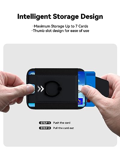 Amzone 3-in-1 Magnetic Wallet with Phone Ring Stand, Compatible with Mag-Safe Wallet, Magnetic Privacy Flap, Phone Wallet with Phone Ring for iPhone 15/14/13/12 Series, 7 Cards Holder (Black)