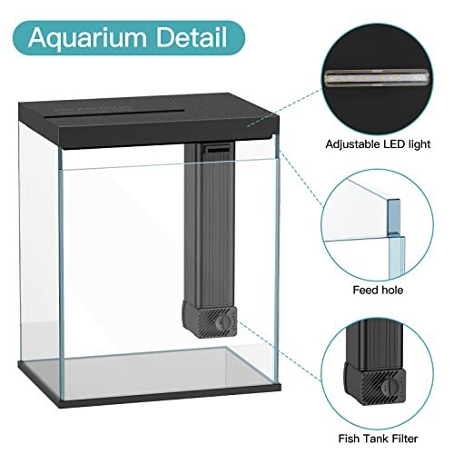 Betta Fish Tank, 2 Gallon Glass Aquarium Starter Kit, Small Fish Tank with Filter and Light.(Black) - Thumbnail 5