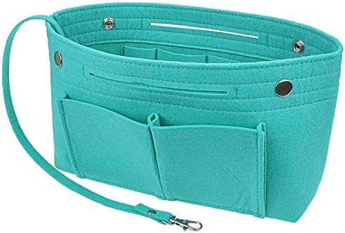 YIICOOLY Felt Tote Handbag Purse Organizer Insert Divider Shaper Bag in Bag Insert with Handles Keychain, Fit LV Speedy Neverfull Longchamp(Tiffany Blue,Large)