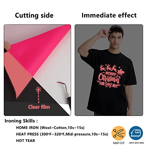 Image of HTVVETUR Glow in The Dark HTV Heat Transfer Vinyl Roll 12 Inch by 5 Feet Iron on DIY for T-Shirt PU Stretch Elastic HTV Vinyl (Dark in Glow Neon Pink, 5FT)