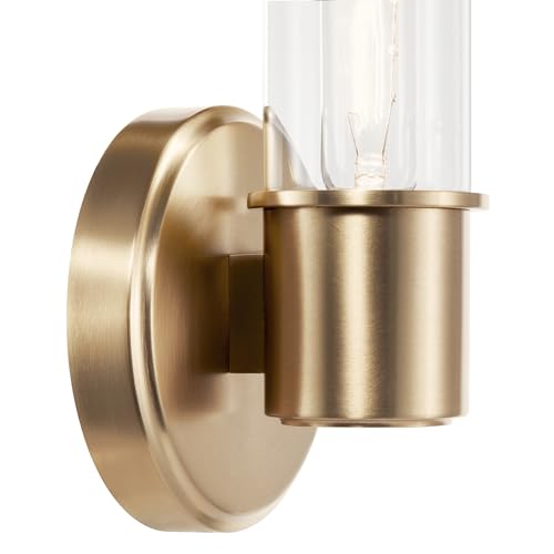 Image of Kichler Aviv 1-Light Wall Sconce, Modern Light with Clear Glass in Champagne Bronze, for Bedroom, Laundry Room, Kitchen or Hallway (13 inch x 5.5 inch), 52653CPZ
