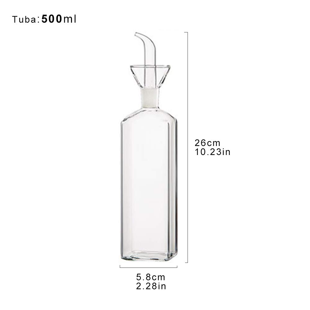 Lot de 2 bouteilles en verre pour huile d'olive, vinaigre, doseur avec bec verseur pour cuisine et barbecue (500 ml)