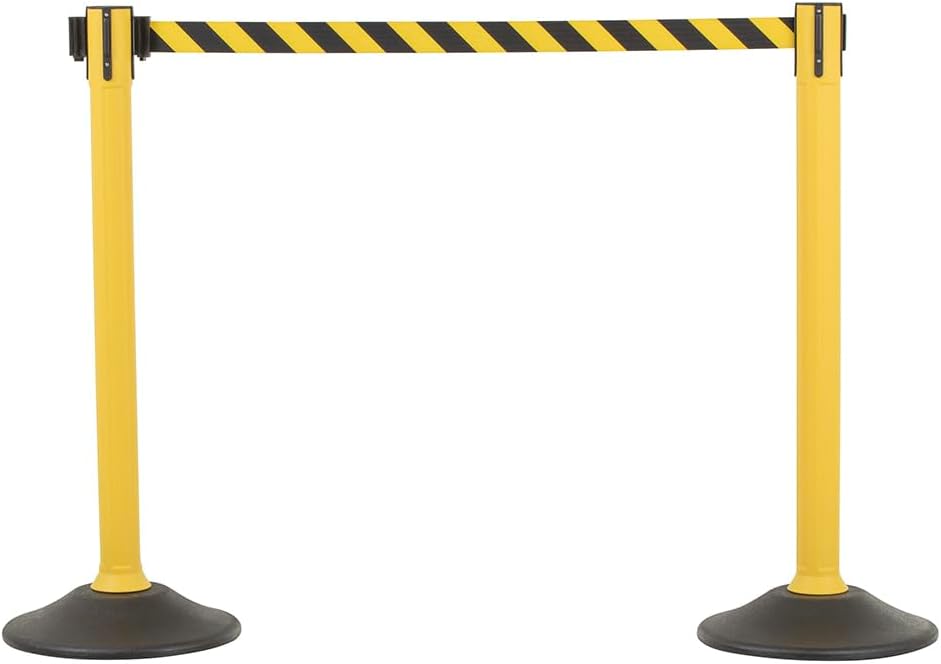 US Weight Crowd Control barriers- Sentry Stanchion with Retractable Belt Barrier– Easy Connect Assembly (2-Pack) Crowd Control Stanchions - Chevron Yellow/Black