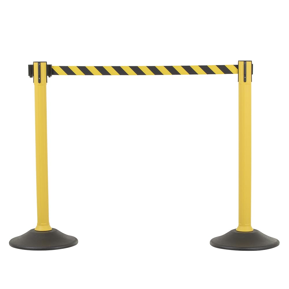 US Weight Crowd Control barriers- Sentry Stanchion with Retractable Belt Barrier– Easy Connect Assembly (2-Pack) Crowd Control Stanchions - Chevron Yellow/Black
