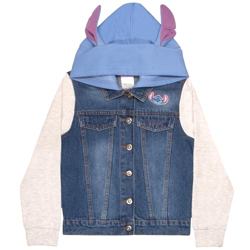 Image of Disney Lilo & Stitch Minnie Mouse Girl's Hoodie Jean Jacket with Ears - Fashion Hooded Denim Jacket for Kids