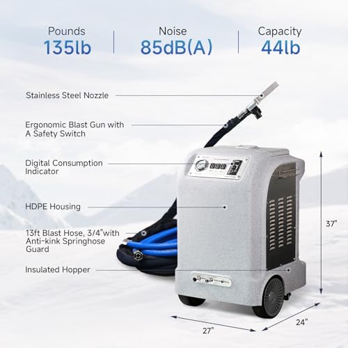 AI30 Dry Ice Blasting Machine, 44 lb Hopper, Anti-Clogging, Adjustable Ice Output for Efficiency & Cost Saving, 5 Nozzles for Food, Auto, and Industrial Cleaning