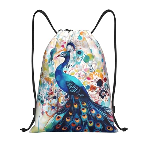 Drawstring Bag Lightweight Small Gym Bag for Women Color Peacock Soccer Backpack for Sports Travel