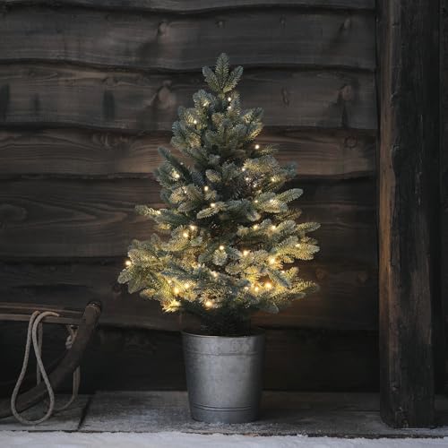 Lights4fun 90cm/3ft Outdoor Pre Lit Potted Christmas Tree 100 Warm White LEDs Battery Operated with Timer