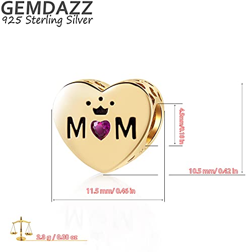 18K Gold Plated Mom Queen Charms, Fits Pandora First Mothers Day Bracelet, 925 Sterling Silver I Love You Mum With Heart Cz Beads, Gift For Christmas/Grandmother/Grandma #TOP2