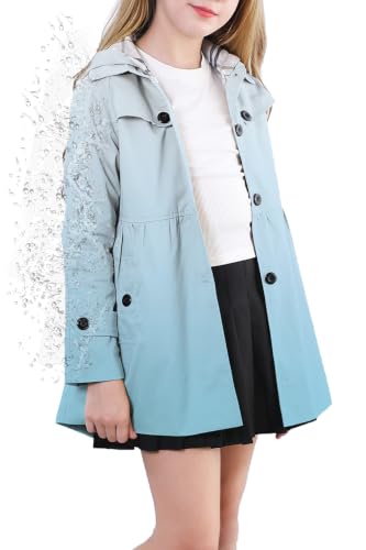 Image of Cromoncent Girl's Rain Jackets Waterproof Hoodie Trench Coat Cute Dress Coat Outerwear, 3-12 Years