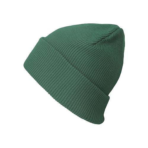 The Hat Depot Kids 100% Washed Cotton Soft and Light Cuffed Skull Plain Daily Beanie for 2-5 yrs Children.(Dark Green)