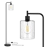 Industrial Floor Lamp, Black Standing Lamps with Hanging Seeded Glass Shade, Modern LED Floor Lamp...