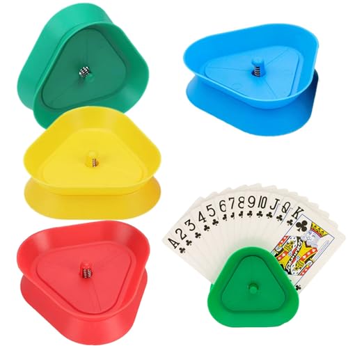 Jidyllic Playing Card Holder 4 Pcs Stand Game Card Stand Holder Plastic Suitable for Little 4 Colours Triangle Standing Poker Holder Stands