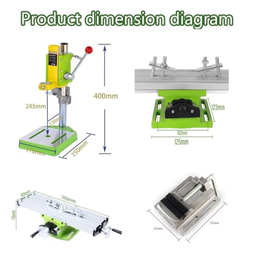 Zpblwt Supporto Per Trapano A Colonna, Multifunzione Trapani A Colonna Con Morsa E Banco Da Lavoro, Regolabile In Altezza Per Trapano, Fori Precisi, Verde - 2