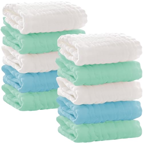 Image of Kidtion Baby Washcloths - 10 Pack, Super Soft Baby Towels and Washcloths, Absorbent Baby Wash Cloths, 100% Cotton Muslin Washcloths, Multipurpose Wash Cloths for Babies, Newborns, Infants (12"x12")