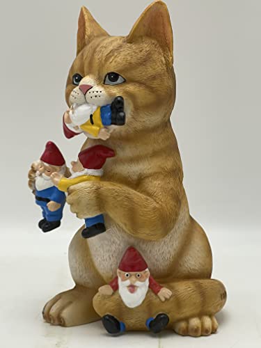 By Mark & Margot - Mischievous Cat Garden Gnome Statue Figurine - Best Art Décor For Indoor Outdoor Home Or Office (Orange) #TOP1