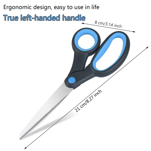 Left Handed Scissors For Adults Kids Student, 8 Inch Lefty Stainless Steel Sharp Blade Soft Comfort-Grip Handles Blunt Scissors, 2-Pack, Black/Blue #TOP2