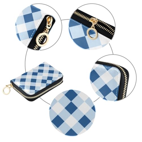 Women's Blue White Buffalo Plaid Credit Card Holder Wallet Leather Zipper Card Case for Ladies Girls 203009794