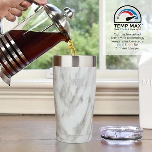 Healthy Human Stainless Steel Tumbler with Straw & Lid | Splash Proof Insulated Travel Cup | Eco-Friendly Coffee Tumblers | Water Cups with Straws Cleaner and Splash Proof Lids (20oz, Stone White)