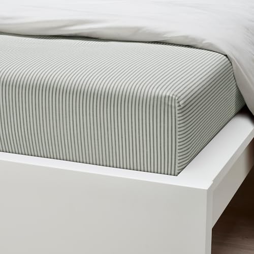 Drap housse SOLFIBBLA 90x200 rayé blanc et vert en tissu respirant