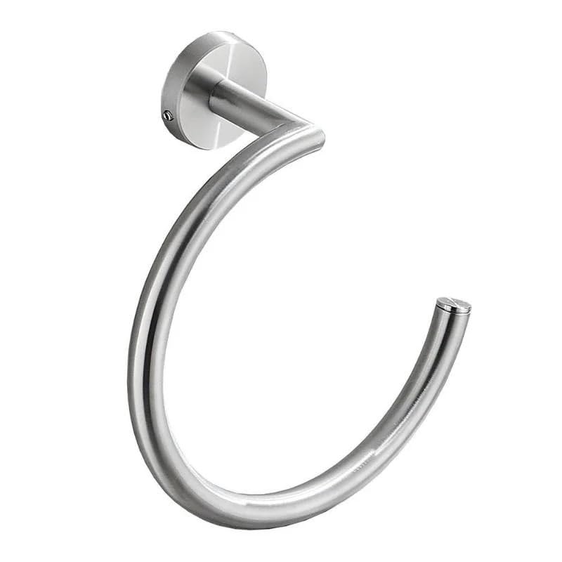 Anneau porte-serviette en acier inoxydable argenté pour fixation murale de salle de bain