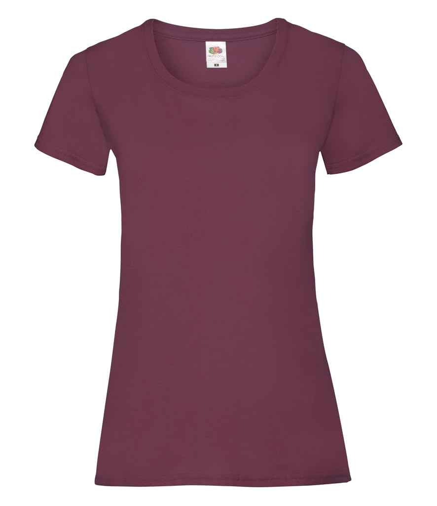 FRUIT OF THE LOOM Women's Valueweight Short Sleeve T Shirt, Burgundy, S UK