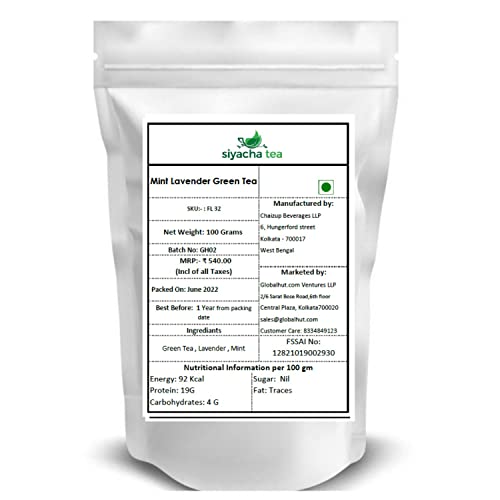 Image of Siyacha Tea Mint Lavender Green Tea, 100 Grams, Herbal Tea for Skin Care, Better Sleep, Stress Relief & Refreshment, Pure whole Leaf Organic Healthy Beverage Makes 50 Cups (approx)