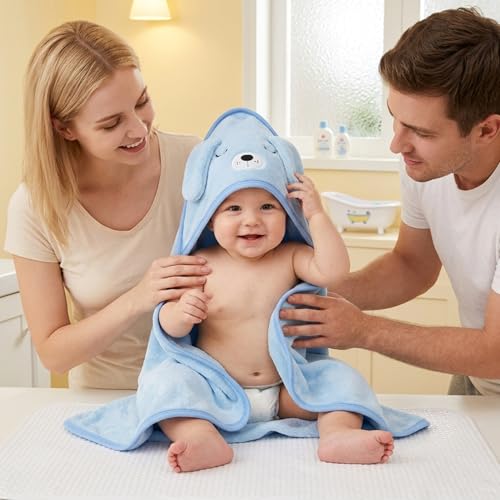 Serviette bébé idée cadeau de naissance - Set de 4 serviettes de bain avec capuche mignonnes - 3