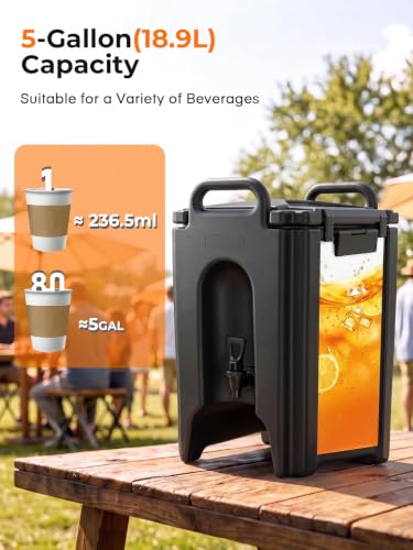 Image of FOHERE Pro Insulated Beverage Dispenser 5 Gal, Hot Cold Commercial Catering | Food-Grade LLDPE with drip-free faucet, sturdy handles, leakproof latch for offee Shop, Large Parties, Church Gathering