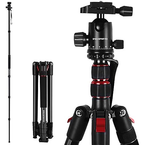 SPEEDSPORTING Kamera Stativ 195cm Aluminium Stativ Reisestativ mit Einbeinstativ, Fotostativ 360° Kugelkopf mit Schnellwechselplatte Tragetasche für Canon Nikon Sony Olympus Cover