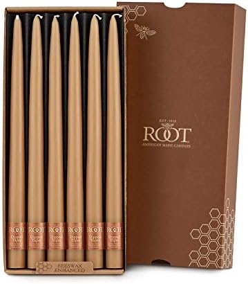 Root Candles 7225 Smooth Hand-Dipped 12-Inch Dinner Candles, 12-Count, Beeswax