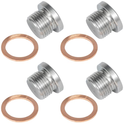 O2 Oxygen Sensor Plug 4 Pcs 304 Stainless Steel M18-1.5 Oxygen Sensor Plugs with Copper O-Ring for Automotive Bike Motocycle