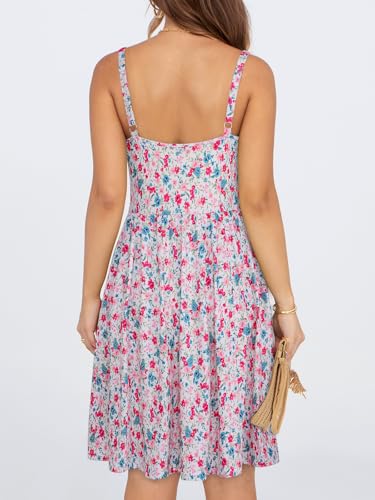 Image of YATHON Summer Mini Corset Sun Dress for Women Short Casual Square Neck Lace Up Floral Beach Vacation Dresses with Pockets