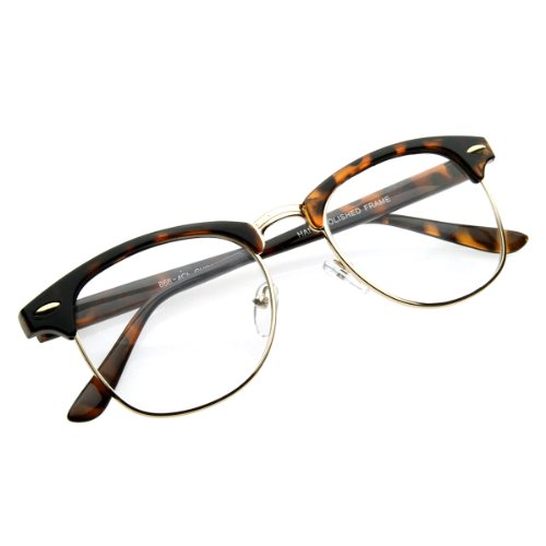 zeroUV - Vintage Inspired Classic Horn Rimmed Nerd Horn Rimmed UV400 Clear Lens Glasses (Clear | Tortoise-Gold) - Thumbnail 4